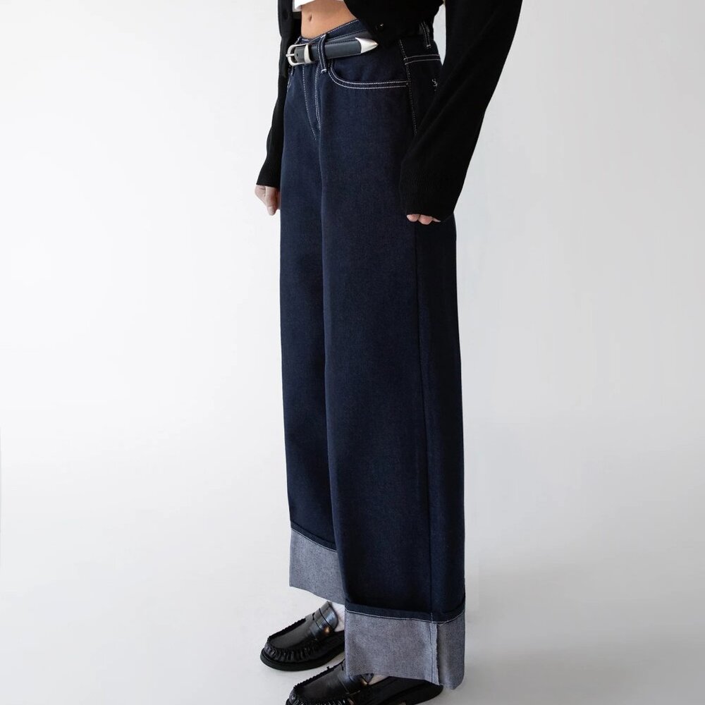 NWT OAK + FORT Dark Blue High-Rise Cuffed Jean